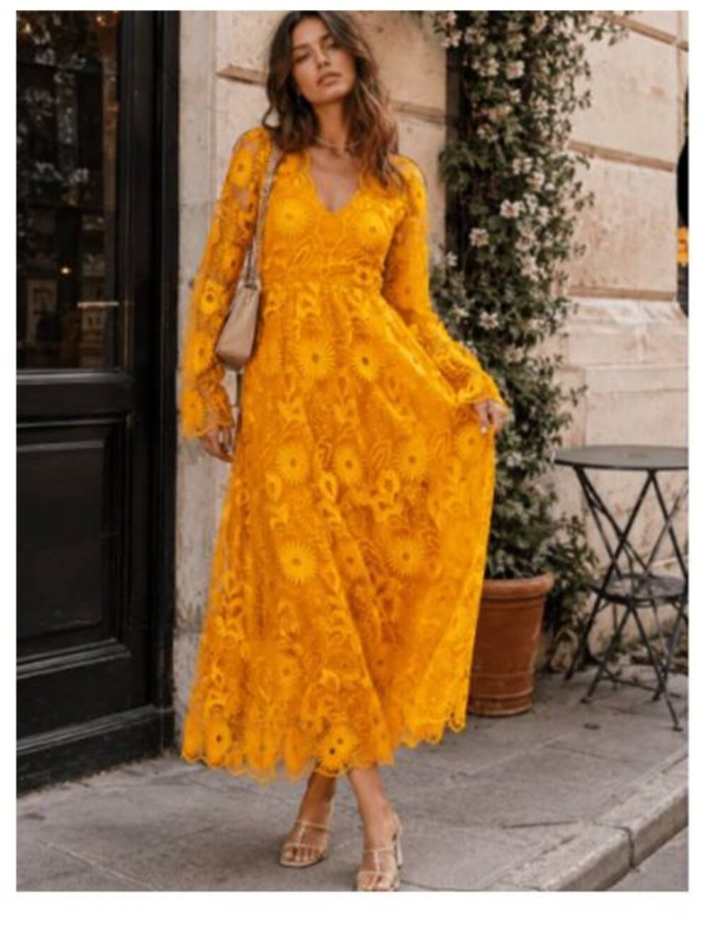 Beulah Women's Vneck Embroidered Floral Maxi Dress Cotton Elegant Party Marigold